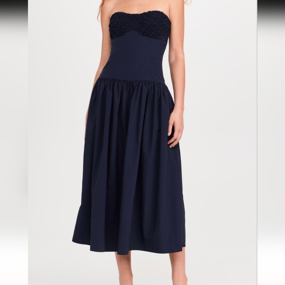 Moon River Strapless Navy‎ Textured Bodice Dress Size Medium New See Description